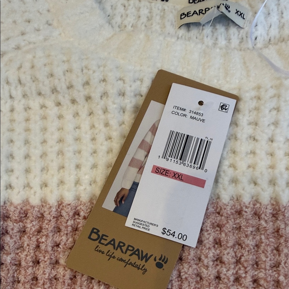 BearPaw Pink and White Striped Crew Neck Sweater - Picture 2 of 5